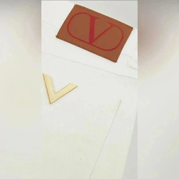 NWT Valentino White Jeans Womens Denim Embellished Large V Logo Size 30 - Picture 3 of 15